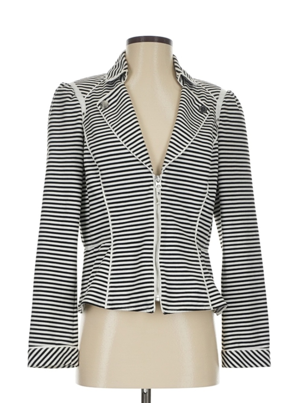 White House Black Market Striped Black & White Zipper Jacket Business Casual 6